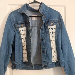 Denim Jacket with White Lace Detail